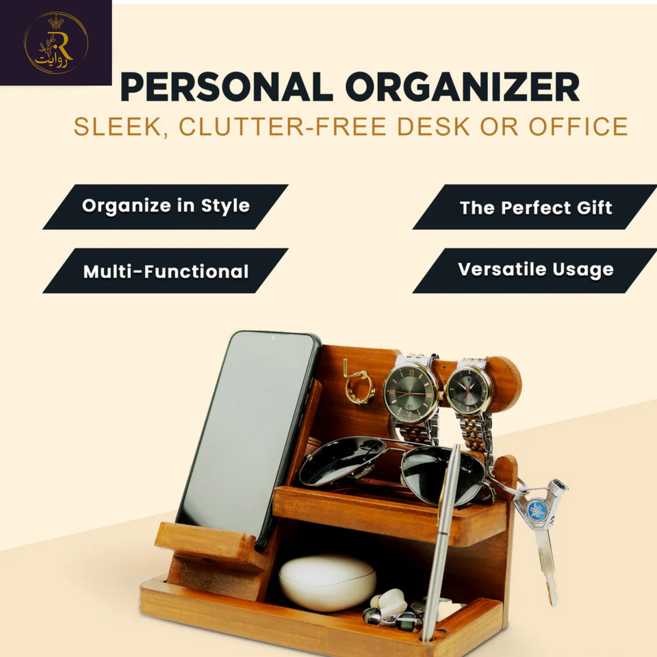 Wooden MDF Desk Organizer – Phone Docking & Key Holder Stand