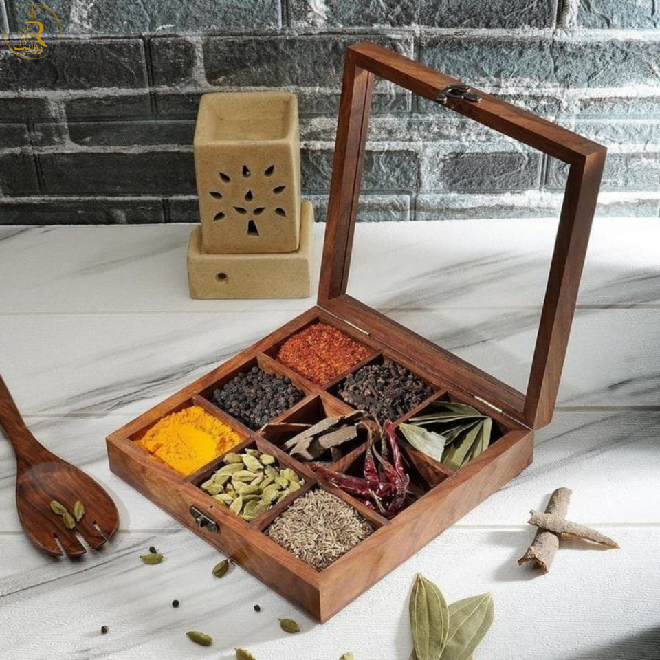 Wooden Spice Box with Glass Lid