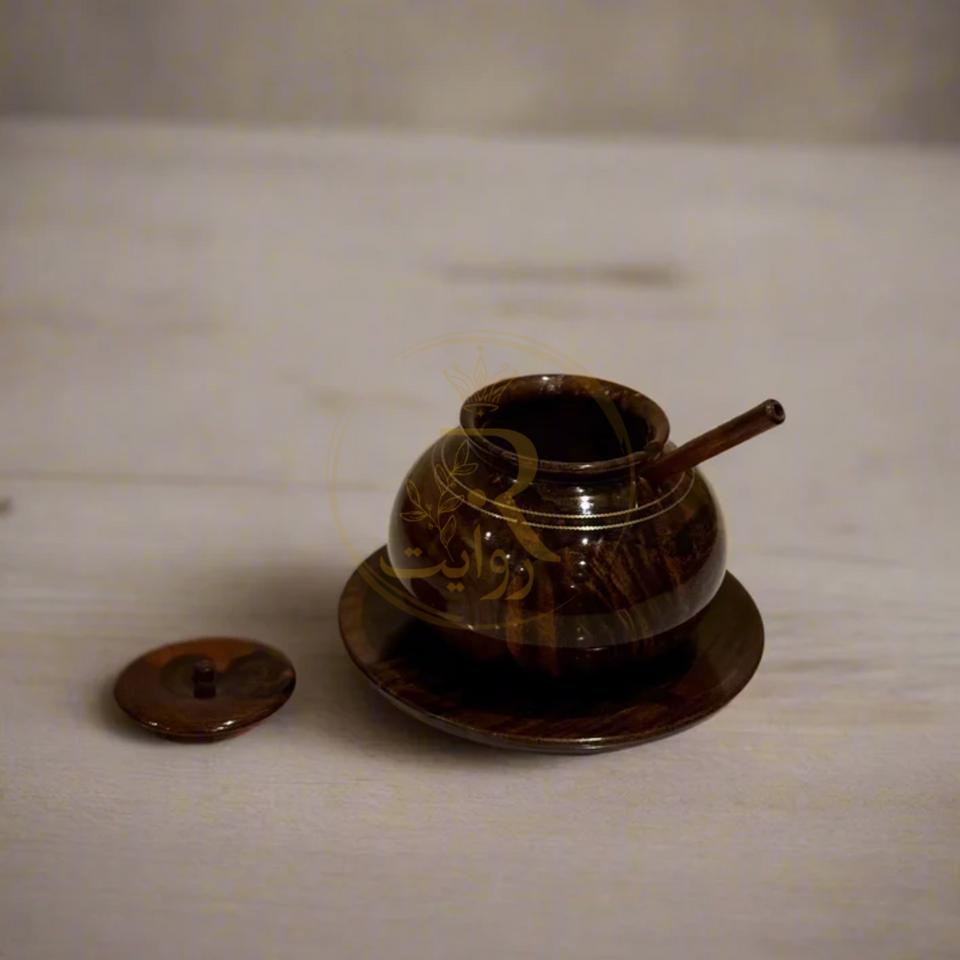 Handcrafted Wooden Sugar Pot with Brass Work – Traditional Kitchen & Table Decor