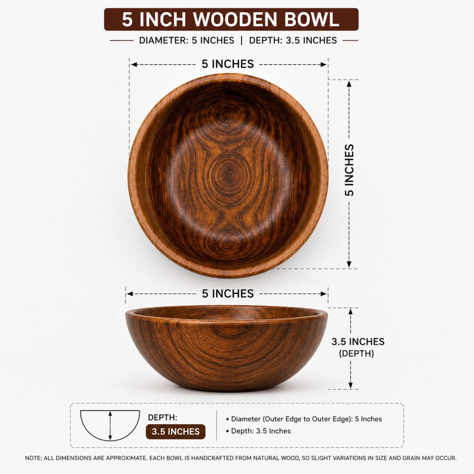 5 Inch Single Wooden Bowl With Polish