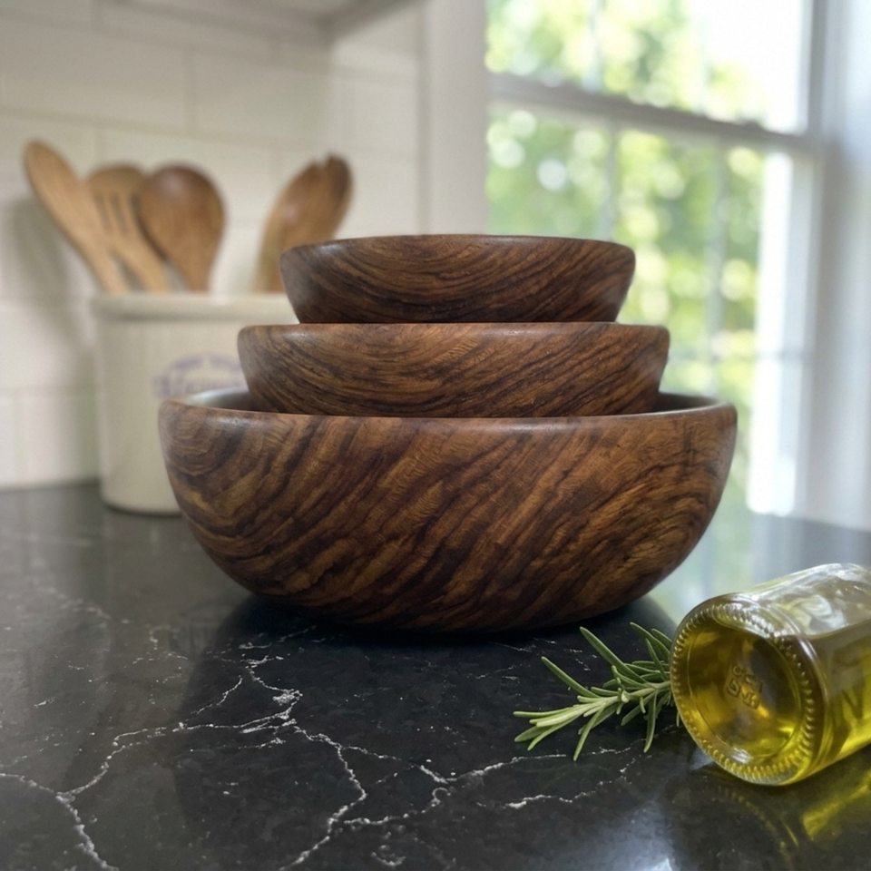 Set of 3 Single Wooden Bowls With Polish – 5, 6 & 7 Inch