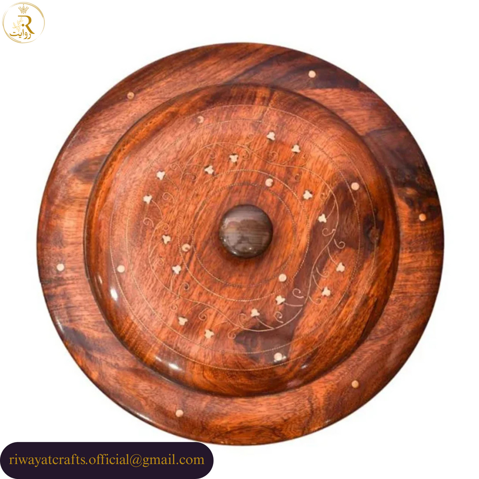 Handcrafted Wooden Roti Hotpot with Brass Work (No Steel Bowl)