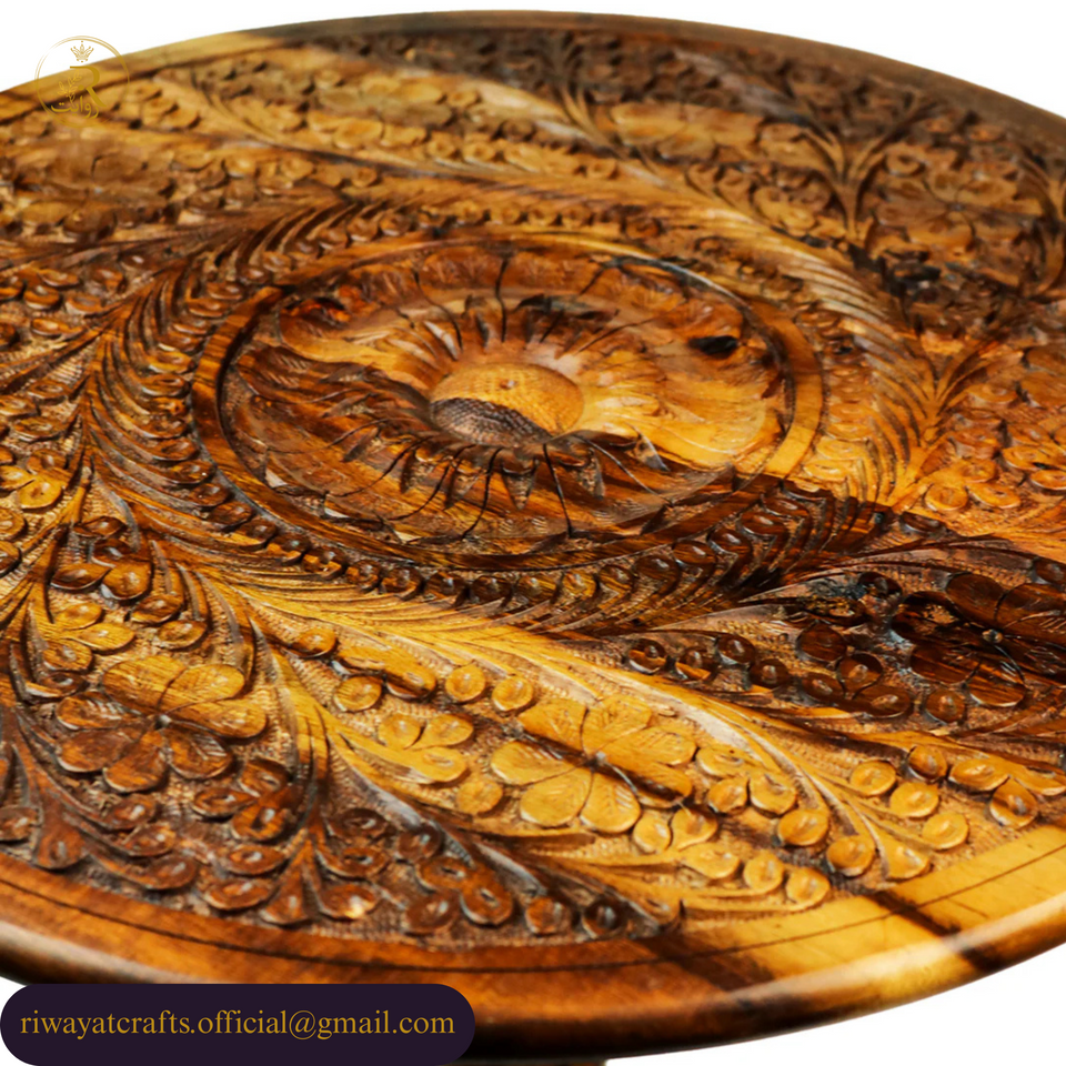 Hand-Carved Sheesham Wood Round Coffee Table