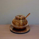 Handcrafted Wooden Sugar Pot with Brass Work – Traditional Kitchen & Table Decor