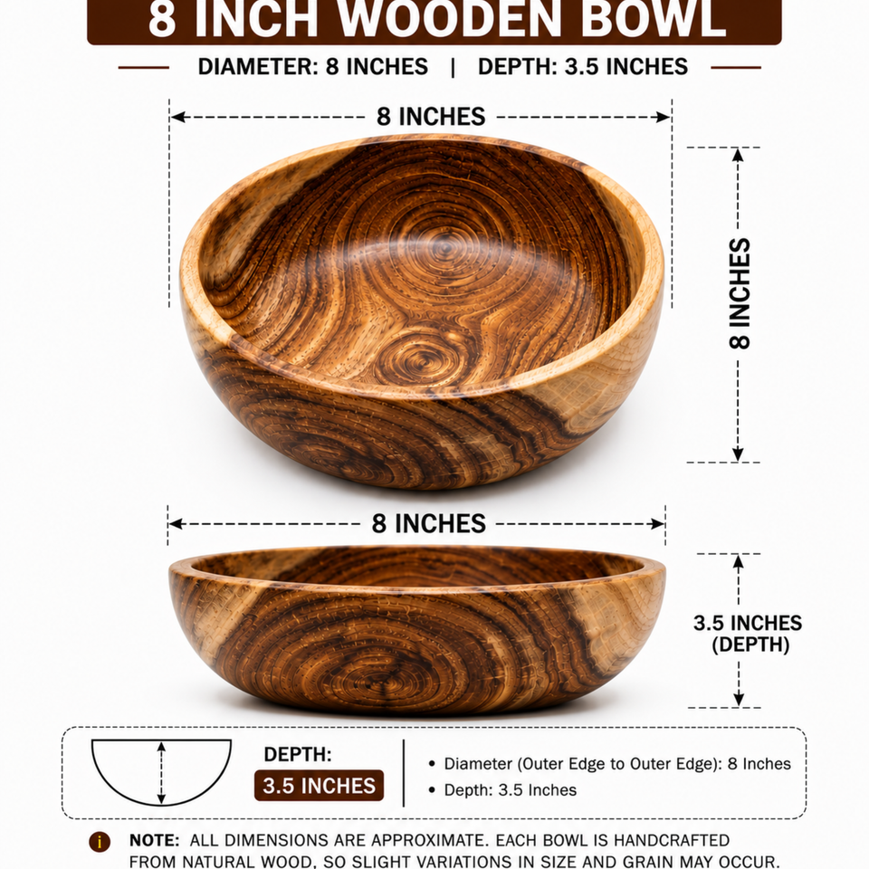8 Inch Single Wooden Bowl Without Polish