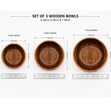 Set of 3 Single Wooden Bowls Without Polish – 5, 6 & 7 Inch