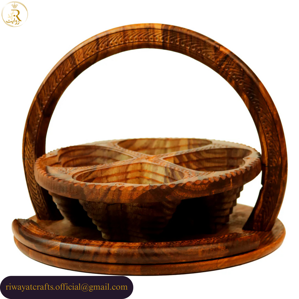 Handcrafted Foldable Wooden Dry Fruit Basket For Serving & Decor