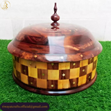 Handcrafted Wooden Roti Hotpot with Brass Work (With Steel Bowl)