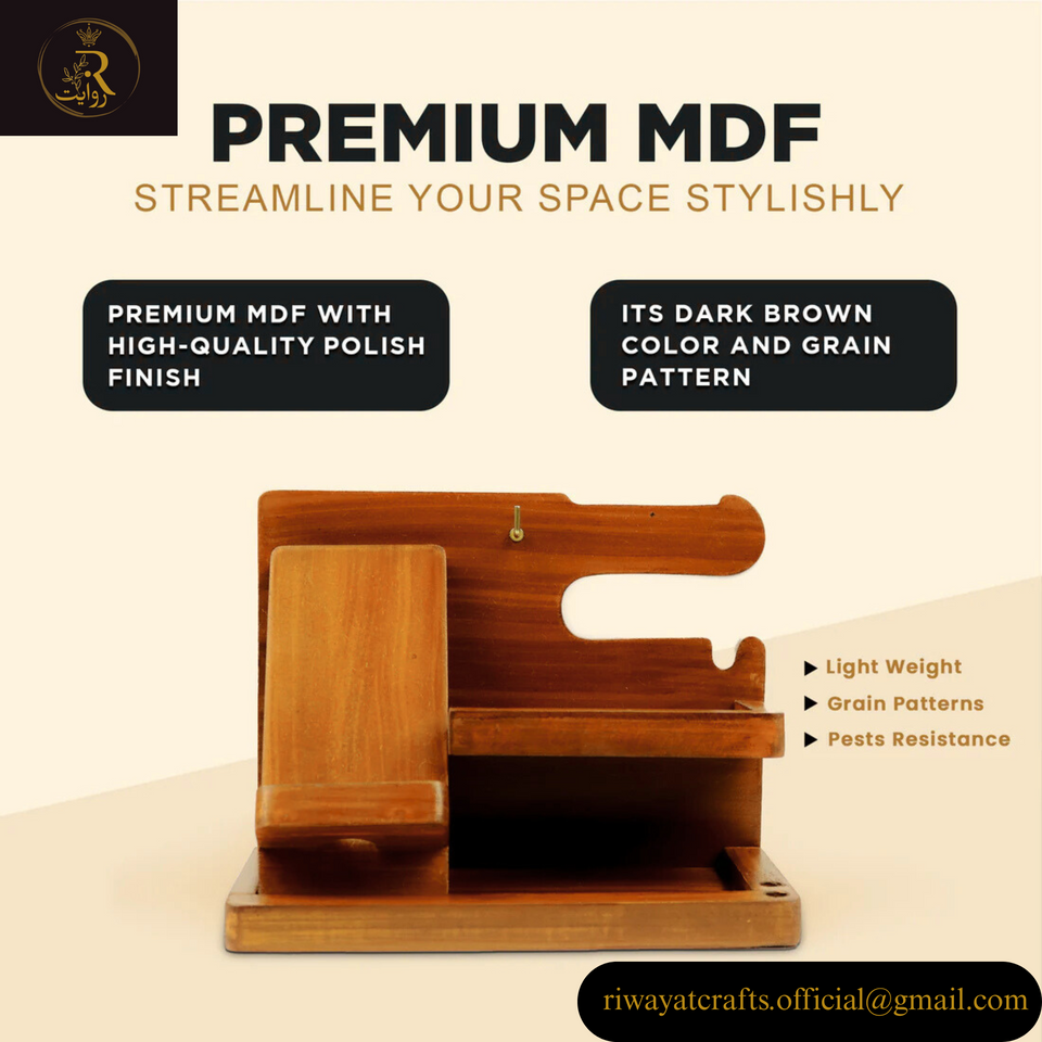 Wooden MDF Desk Organizer – Phone Docking & Key Holder Stand