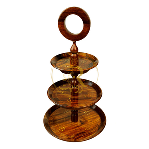 Deal 5 – Handcrafted Wooden Hotpot (Without Steel Bowl), Lightweight Tray Set of 3 & 3-Tier Wooden Cake Stand