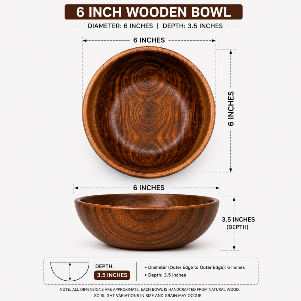 6 Inch Single Wooden Bowl With Polish
