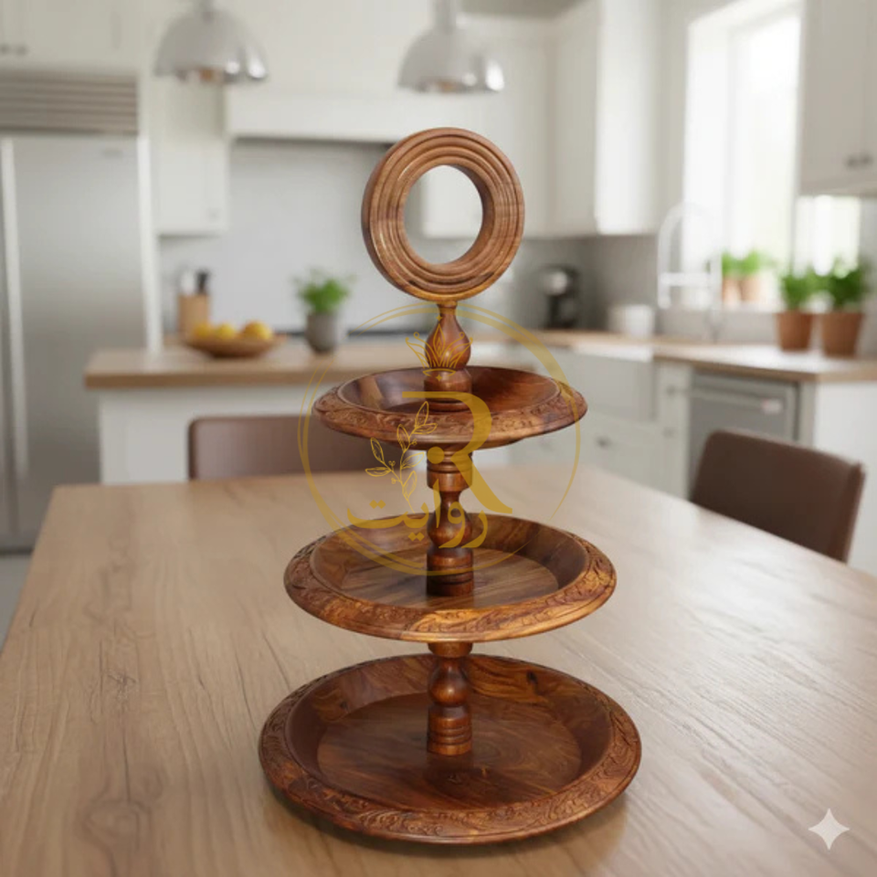 Handcrafted Sheesham Wood 3-Tiered Fruit & Cupcake Stand – Elegant Wooden Serving Stand for Kitchen & Events