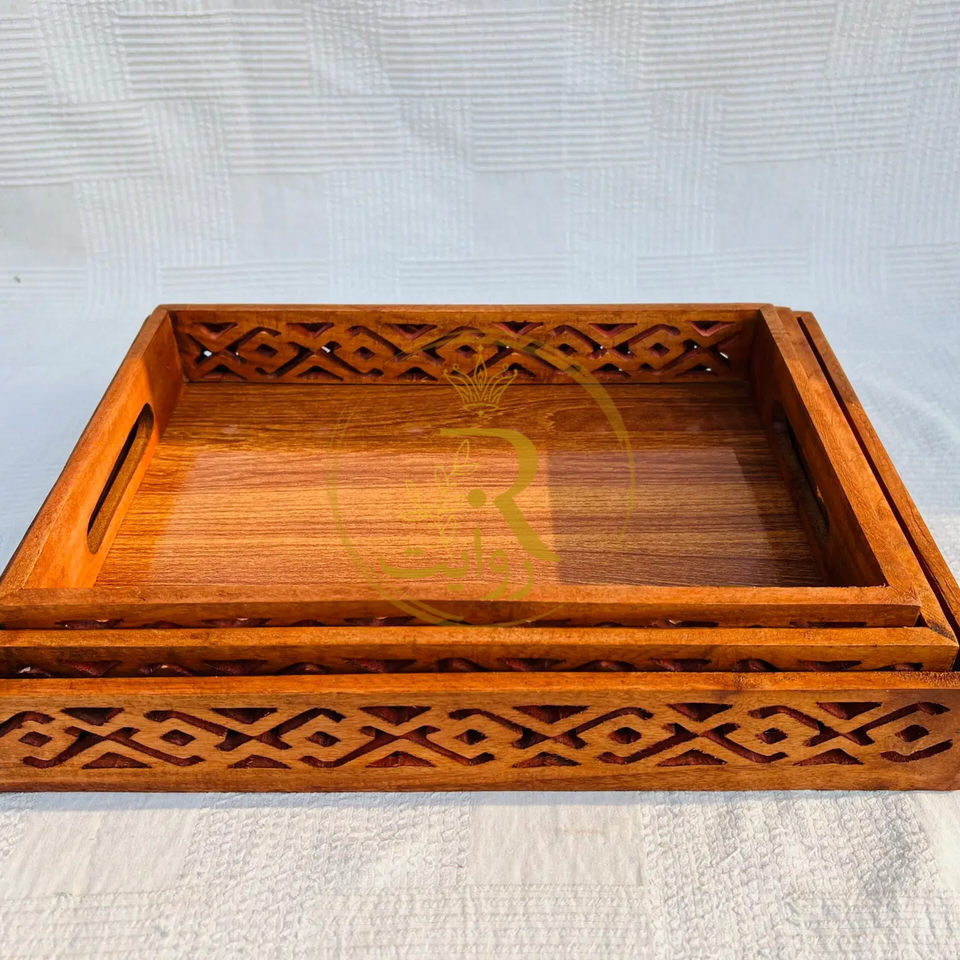 Lightweight Handcrafted Wooden Serving Tray Set of 3