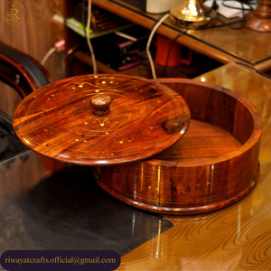 Handcrafted Wooden Roti Hotpot with Brass Work (No Steel Bowl)
