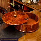 Handcrafted Wooden Roti Hotpot with Brass Work (No Steel Bowl)