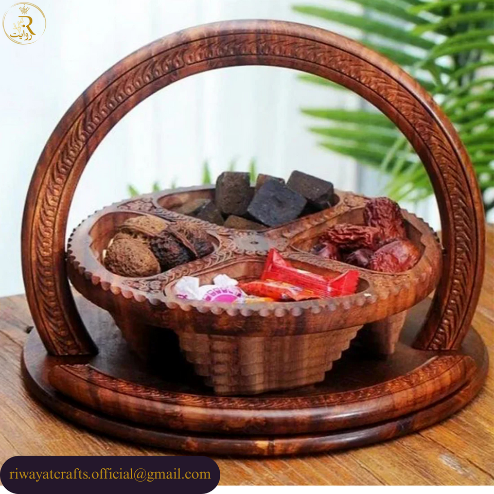 Handcrafted Foldable Wooden Dry Fruit Basket For Serving & Decor