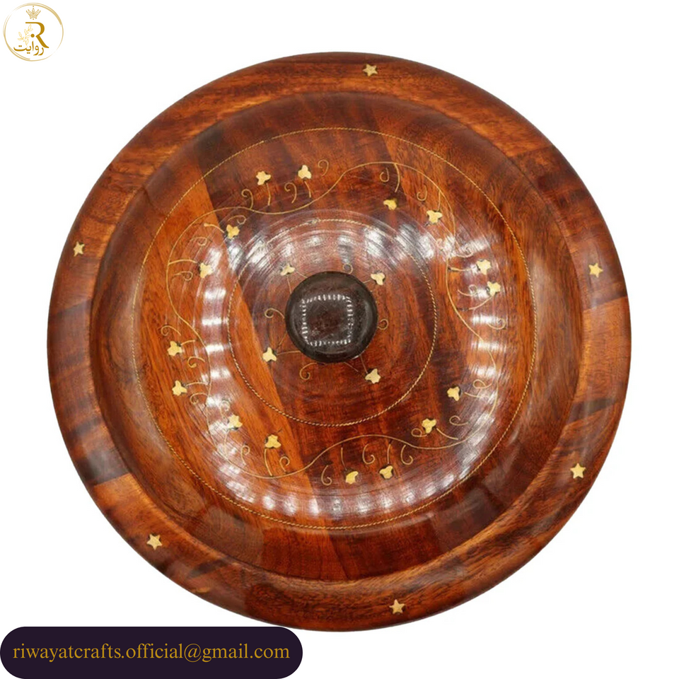 Handcrafted Wooden Roti Hotpot with Brass Work (No Steel Bowl)