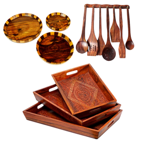 Deal 3 – Wooden Tray Set, Wooden Plates &amp; 8-Piece Cooking Spoon Set